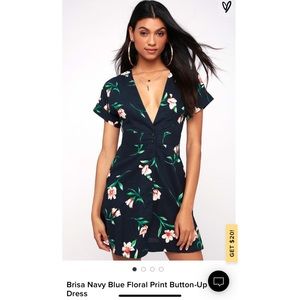 Brisa Navy Blue Floral Print Button-Up Dress